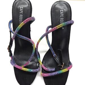 Cape Robbin Black Women's 4 inch High Heels Shoes Leg Wrap Beaded Misses